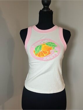 Old Navy White Tank with Pink Trim & Citrus Graphic